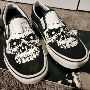 "donating soon" Vans  Classic Slip-On Glow In The Dark Skull Black Skate Shoes
